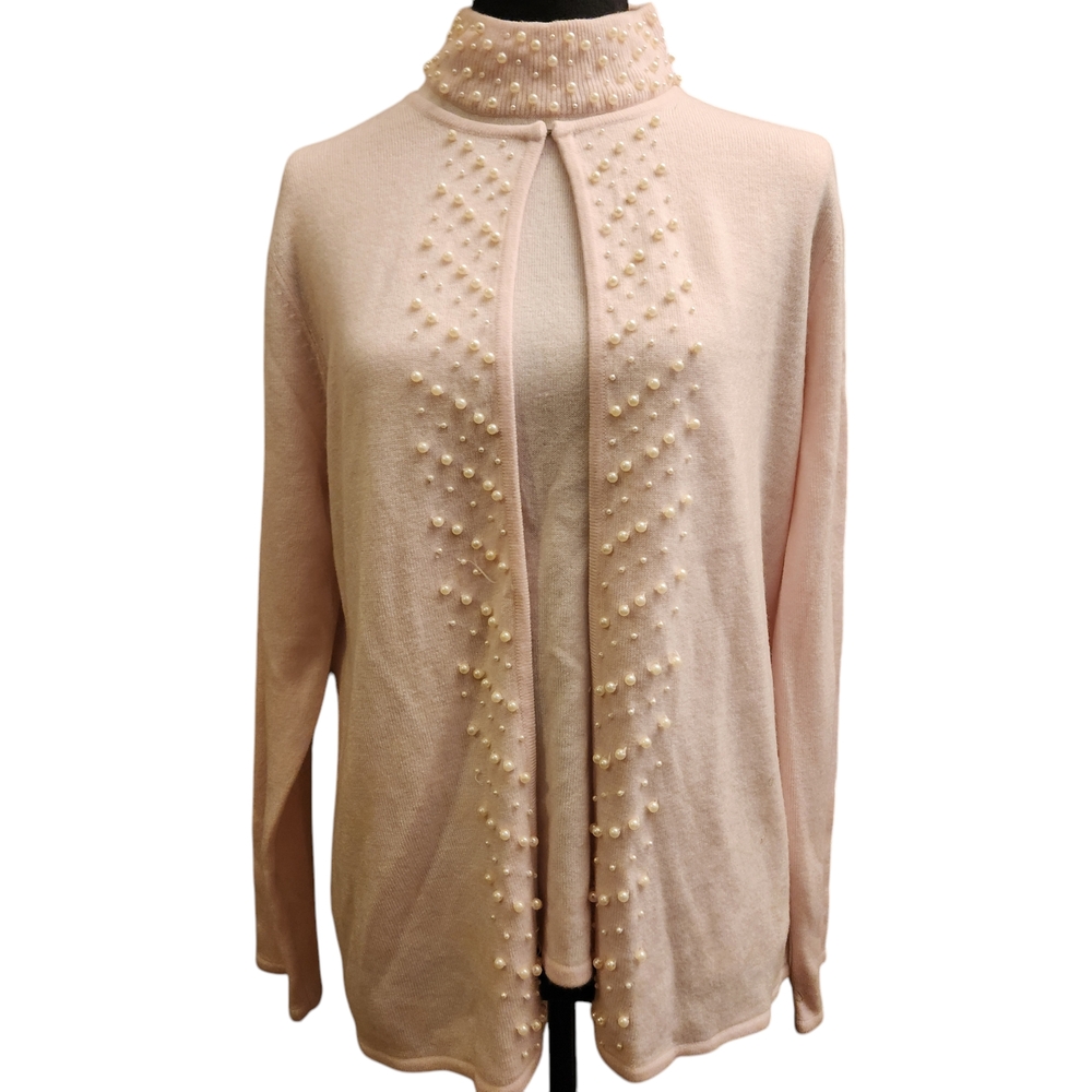 Mercer Street Elegant Pearl-Embellished Cardigan -Size M